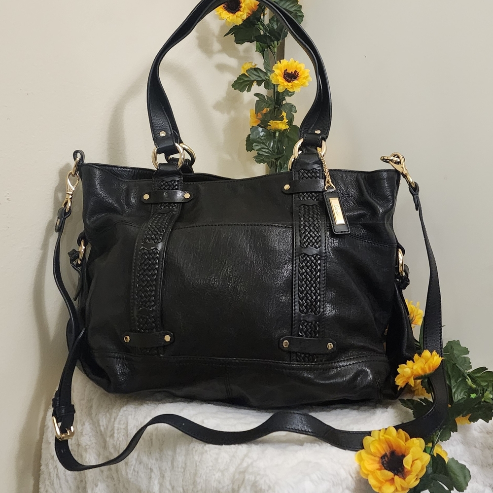 Cole Haan Black Leather Shoulder Bag with Gold Accents